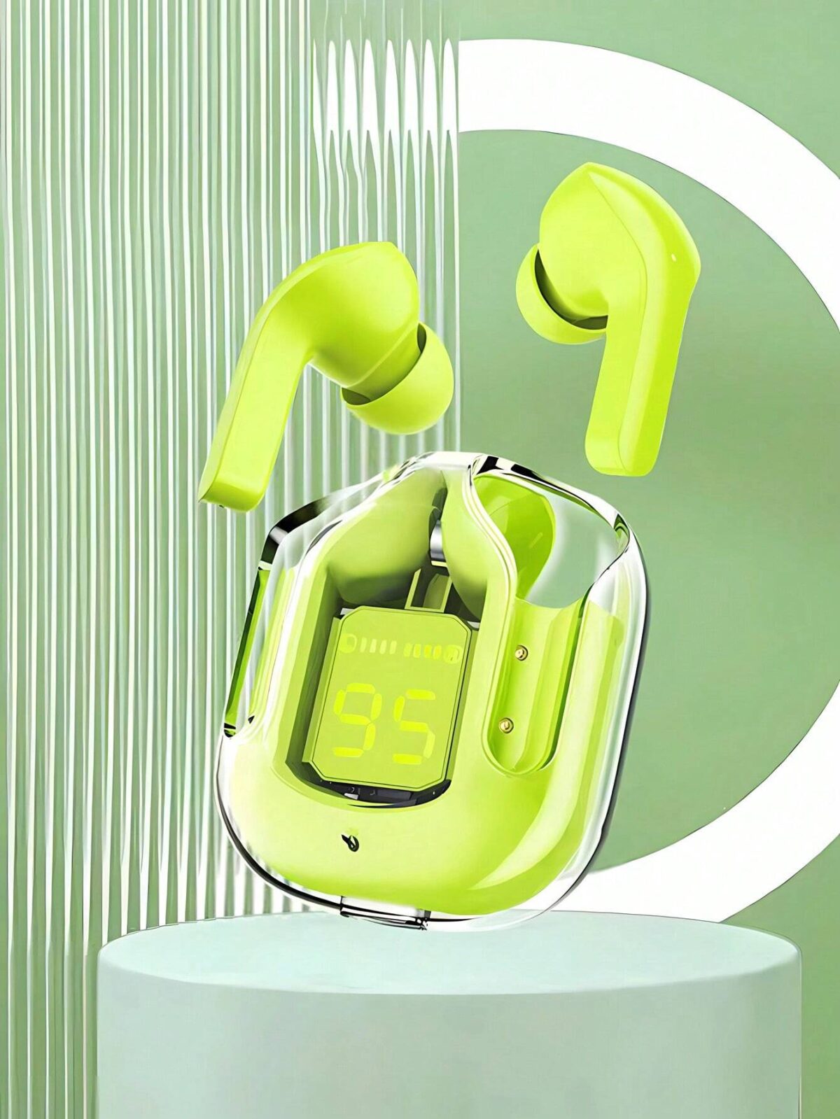 Air31 Earbuds Wireless Crystal Transparent body - Without Silicone Pouch ( random color ) Long Live pakistan
