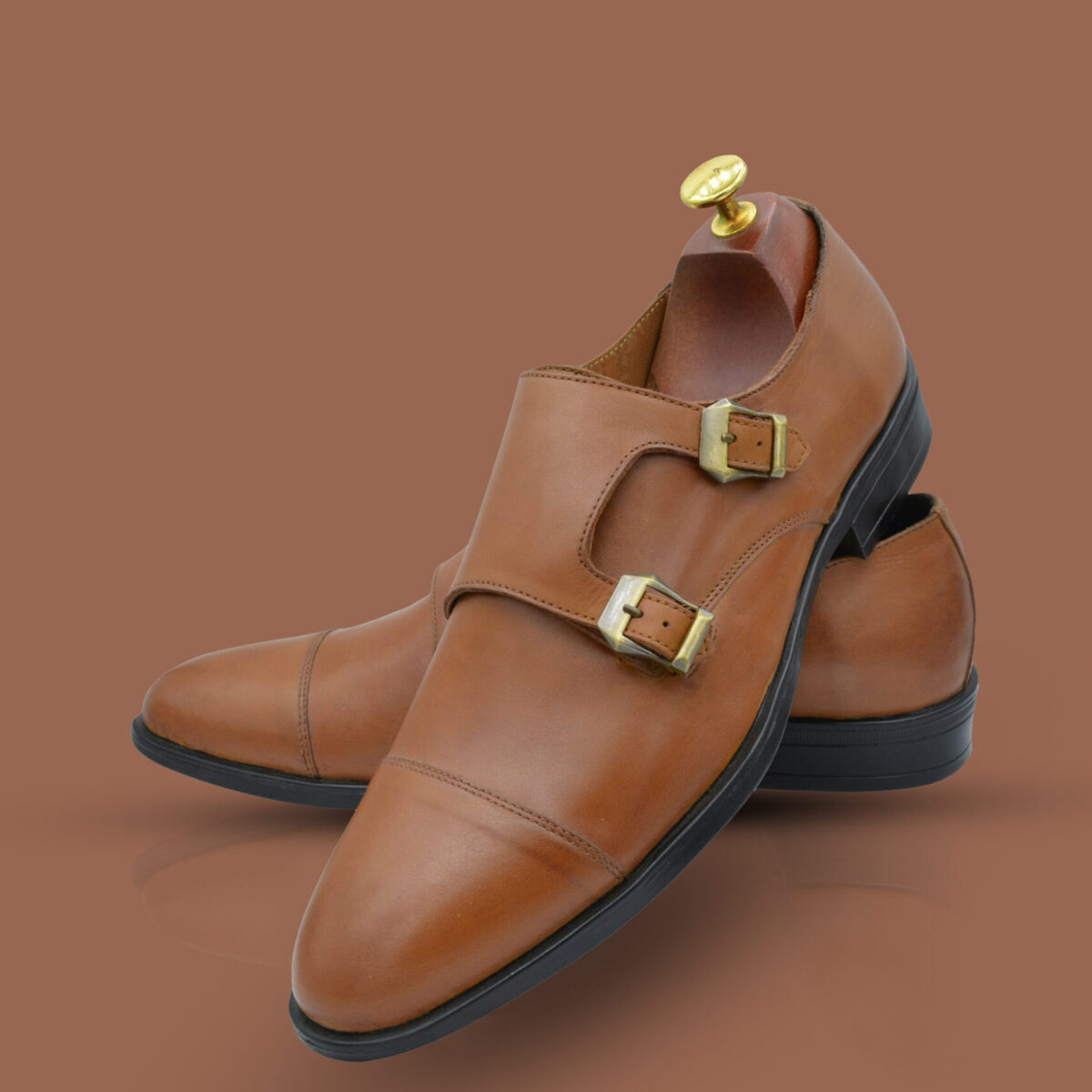 Double Monk Brown Leather Shoes Long Live pakistan