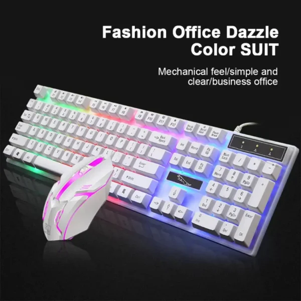 G21B USB Wired 104 Keys Keyboard & Mouse Set Rainbow-Color Backlight for Laptop Computer PC