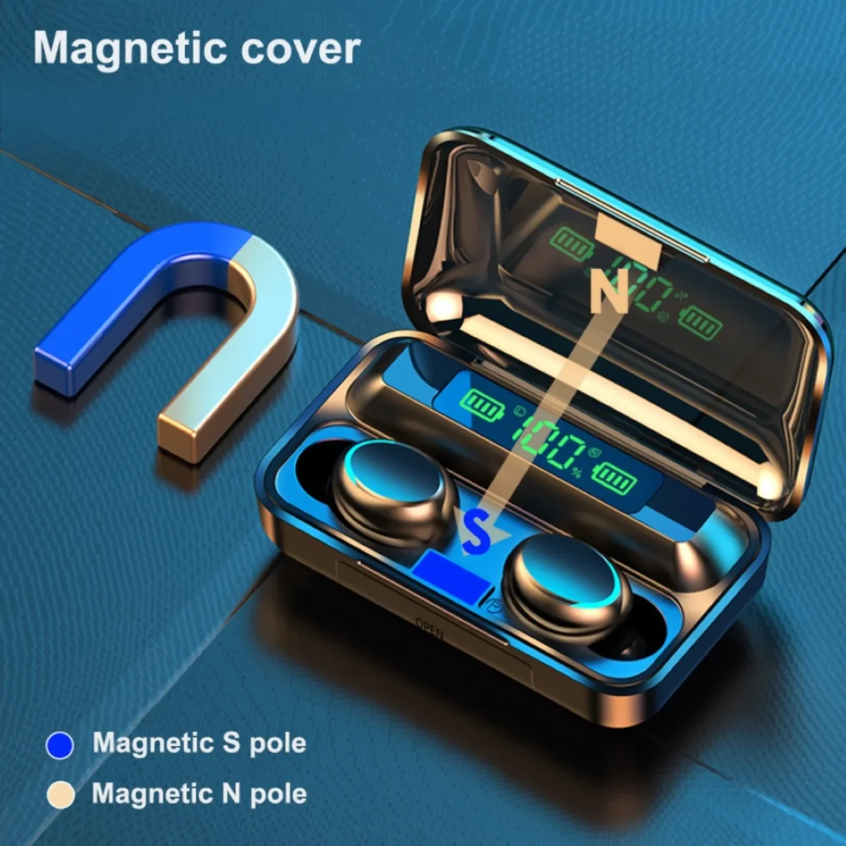 F9- TWS Bluetooth 5.0 Rechargeable Smart Touch Wireless Earphones( Black color) Long Live pakistan
