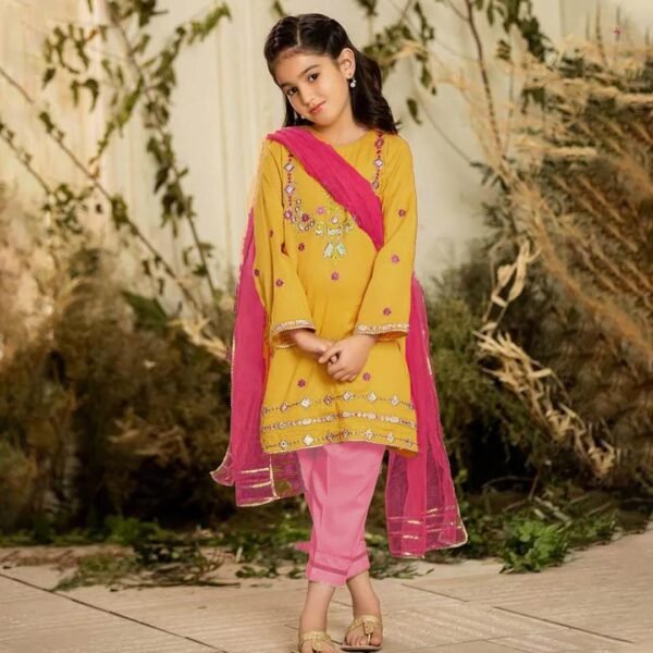 3 Pcs Girl's Lawn Embroidered Unstitched Suit