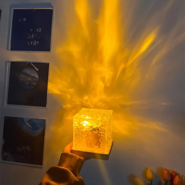 Dynamic Rotating Water Ripple Night Light 3 Colors Flame Crystal Lamp for Living Room Study Bedroom (with remote Attached USB cable)