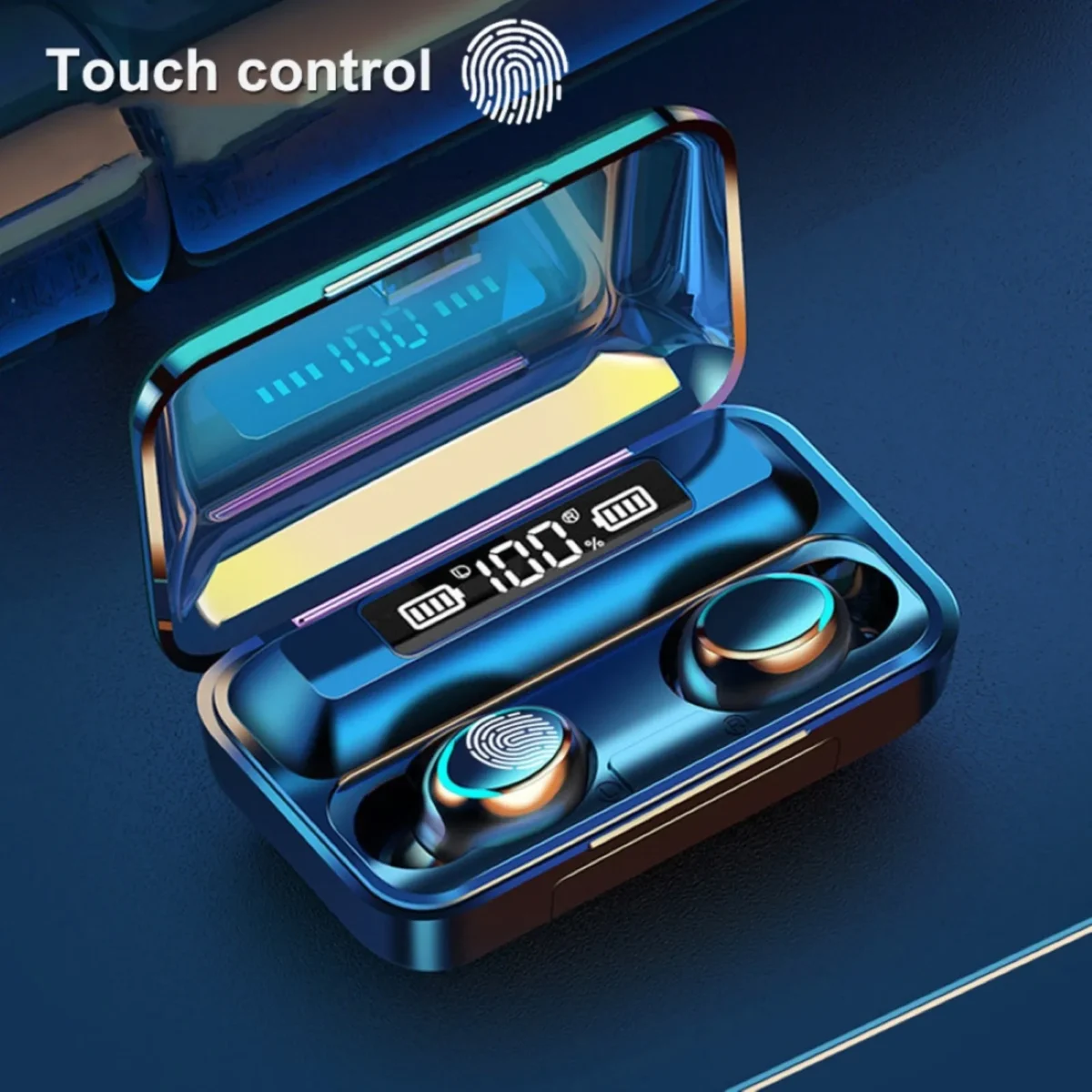 F9- TWS Bluetooth 5.0 Rechargeable Smart Touch Wireless Earphones( Black color) Long Live pakistan
