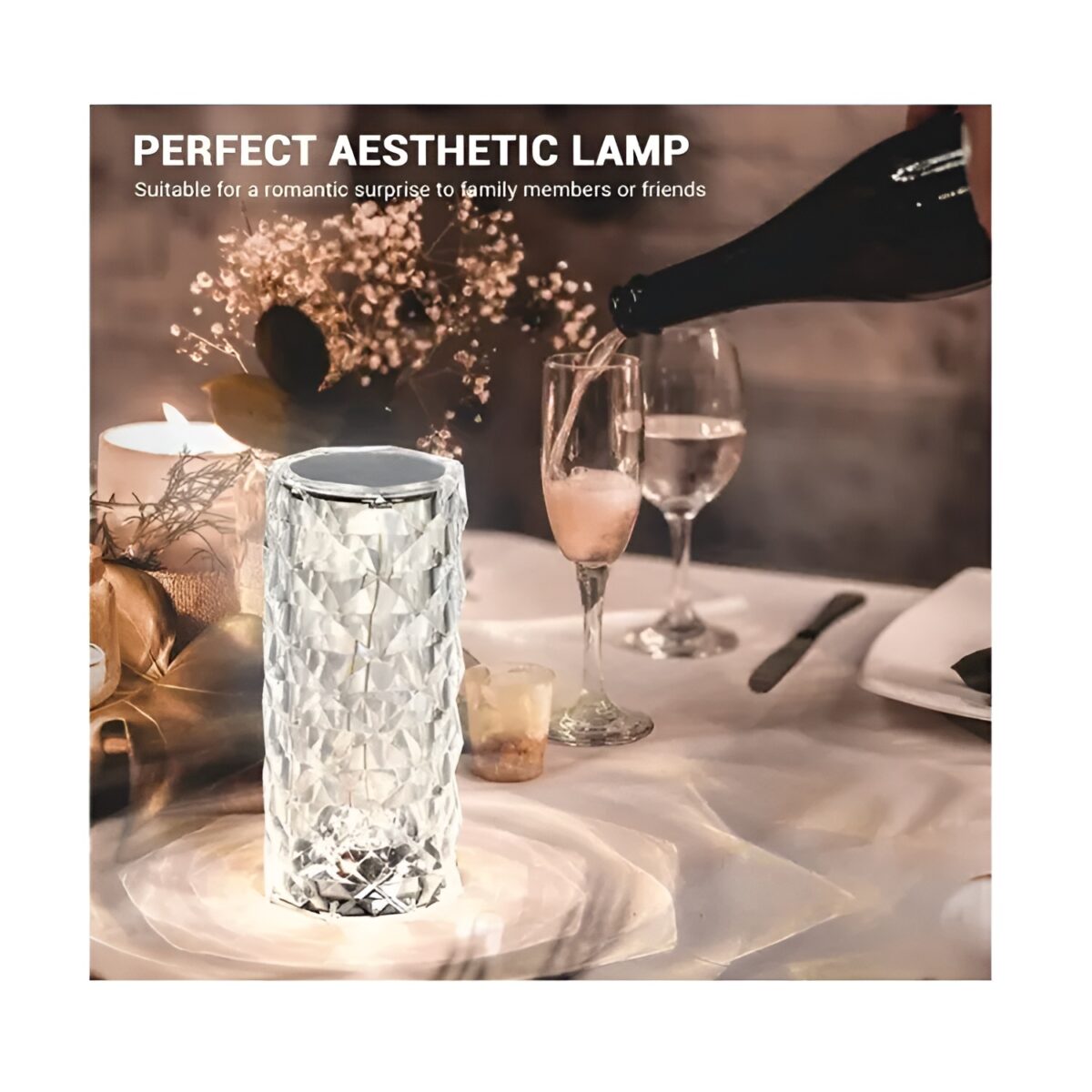 16 Colors Diamond Rose Crystal Lamp Bedside Acrylic Table Lamp | Led Diamond Touch Lamp With Remote Long Live pakistan